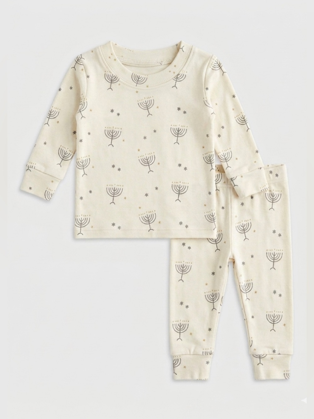 New Rylee & Cru Hanukkah Organic Long Sleeve Pajama Set Size 3-6 Months Ivory